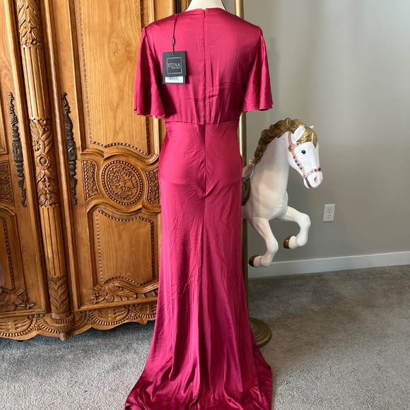 NWT Mac Duggal 554021 [8] Flounce Sleeve V-Neck Trumpet Gown Raspberry Dress - Picture 7 of 11